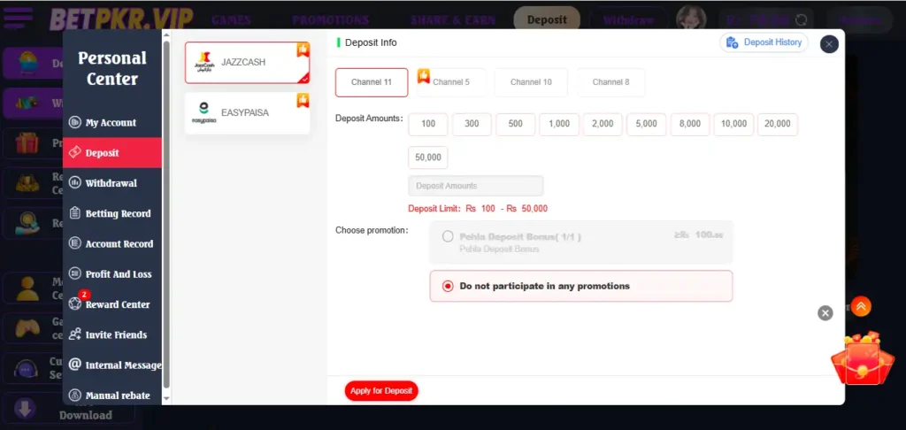 BetPKR Deposit & Withdrawal